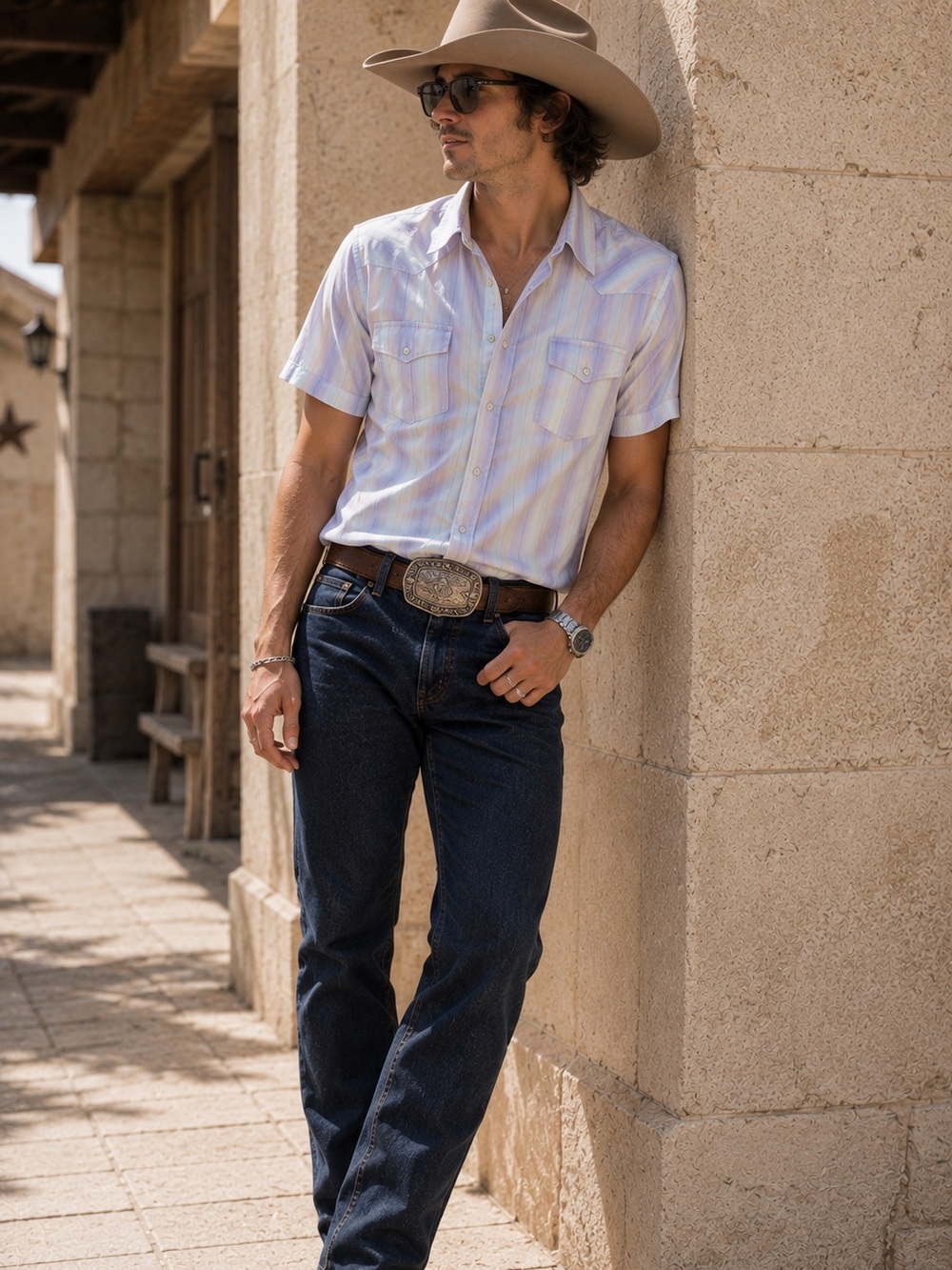 Roper Western Pearl Snap Shirt | Light Blue/Purple | Size Large Short Sleeve